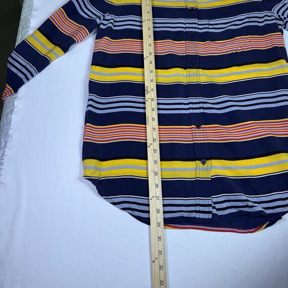 Equipment Femme Shirt Womens Small Navy Blue Striped 100% Silk Button‎ Up Top - Picture 8 of 15